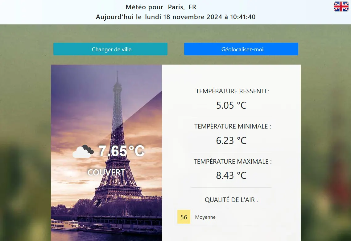 showcase API météo et qualité air sur Codepen